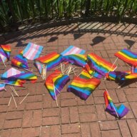 The Rainbow Flags on the ground at the Stonewall National Monument.