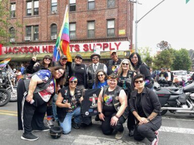 Members of the biker group Sirens on the scene at Queens Pride in Jackson Heights on June 4.