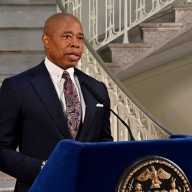 Mayor Eric Adams speaks during a press conference at City Hall.