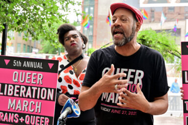 Jay W. Walker delivers remarks at the Reclaim Pride Coalition's press conference on June 21.