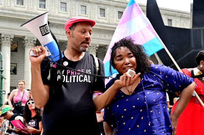 Kiara St. James speaks at the Reclaim Pride Coalition's Queer Liberation March in 2023.