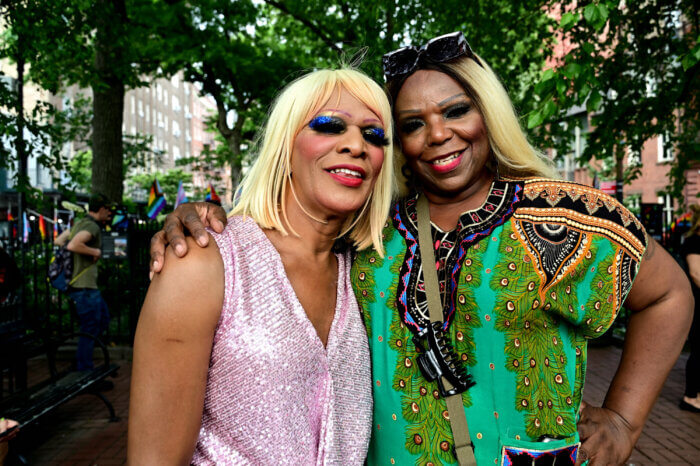 Emcee Miss Simone with trans activist Tanya Asapansa Walker, who stopped by to support the event.