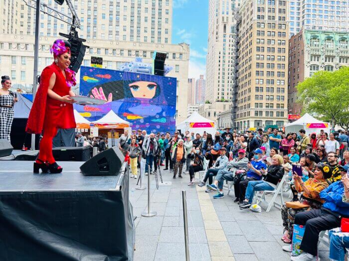 Suzy Wong leads a cooking demo on stage at Amazing Thailand Fest 2023 in Lower Manhattan.