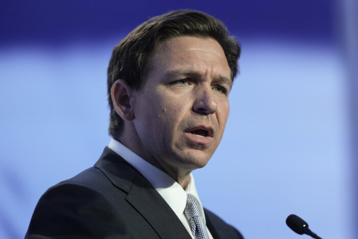 Republican presidential candidate Florida Governor Ron DeSantis speaks at the Moms for Liberty meeting in Philadelphia, Friday, June 30, 2023.