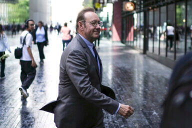 Actor Kevin Spacey walks outside Southwark Crown Court, London, Monday July 17, 2023.