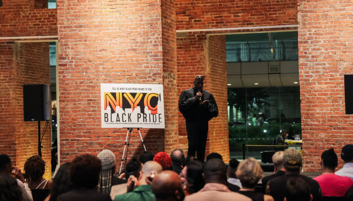 NYC Black Pride founder Lee Soulja-Simmons speaks to the crowd at the 2023 Heritage Awards at the Brooklyn Museum.