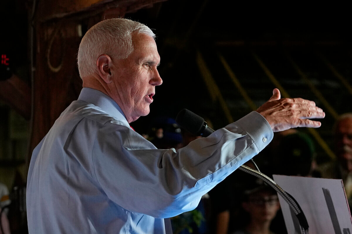 Republican presidential candidate and former Vice President Mike Pence speaks on Wednesday, Aug. 2, 2023, in Indianapolis.