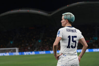 United States' Megan Rapinoe stands in the corner during the Women's World Cup round of 16 soccer match between Sweden and the United States in Melbourne, Australia, Sunday, Aug. 6, 2023.