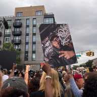 A picture shows the late O'Shae Sibley during a demonstration in Brooklyn after he was killed there in an alleged anti-LGBTQ attack.