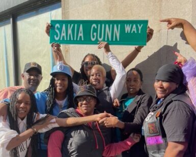 Family and friends of Sakia Gunn join LGBTQ advocates on October 28 for the renaming of a street in downtown Newark in honor of the late 15-year-old lesbian.