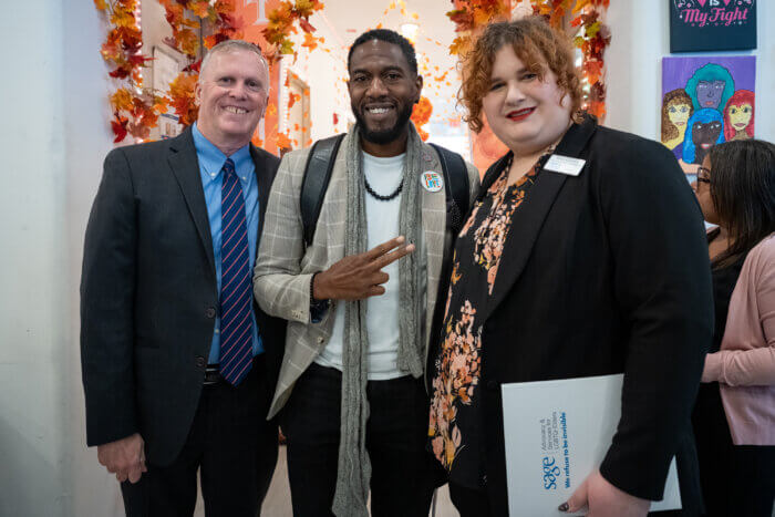 SAGE CEO Michael Williams, NYC Public Advocate Jumaane D. Williams, and Darcy Connors attend the SAGE Center Bronx unveiling event.