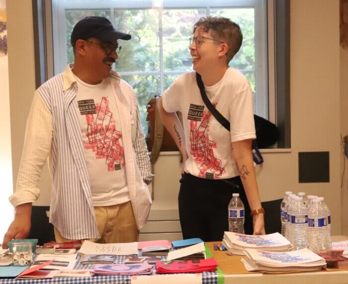 From left to right: Paul Moreno and Kel Karpinsky are the co-organizers of the New York Queer Zine Fair. They’re both also “zinesters'' themselves.