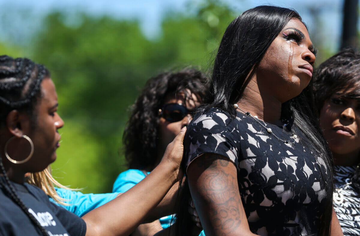 Muhlaysia Booker speaks during a rally on Friday, April 20, 2019, in Dallas.
