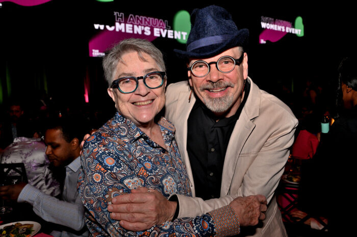 Activist Joy Tomchin, the former board president of GMHC and co-founder of the Lesbian AIDS Project, with David Friend.