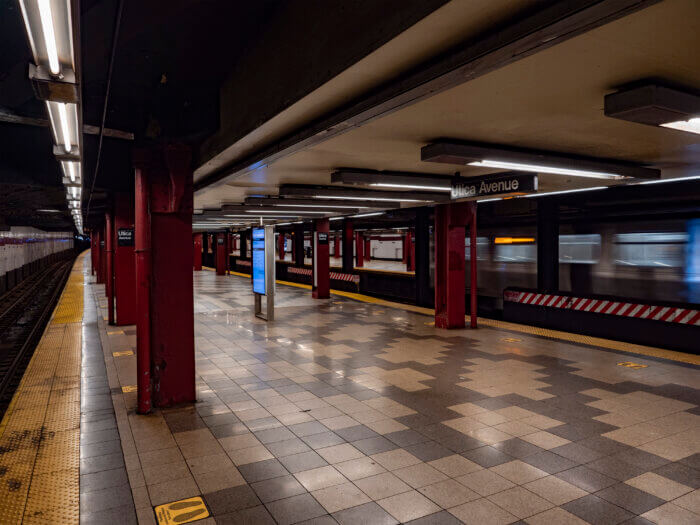 The Utica Avenue A and C train station platform in Bed-Study, Brooklyn, is where an anti-LGBTQ attack allegedly took place.
