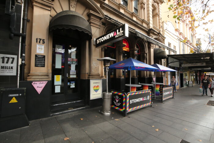 The Stonewall Hotel, an important nightlife venue along Oxford Street in the Darlinghurst neighborhood, Sydney’s main gay district.