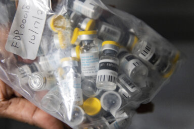 Vials of single doses of the Jynneos vaccine for mpox are seen from a cooler at a vaccinations site on Aug. 29, 2022, in Brooklyn.
