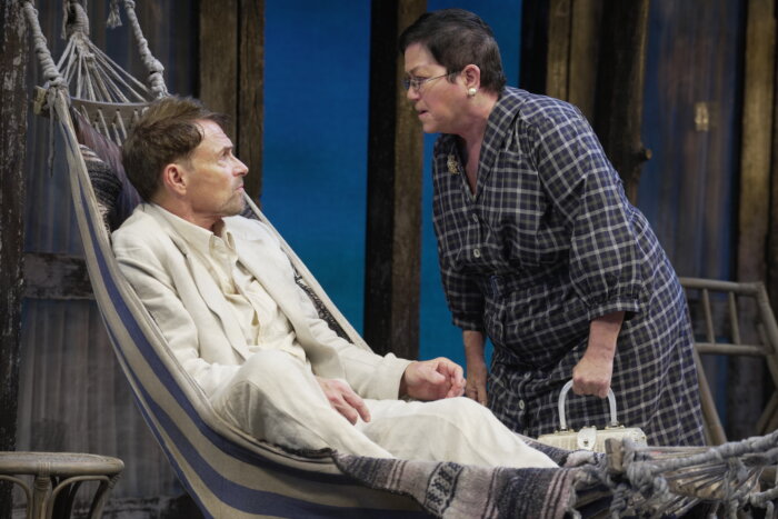 Tim Daly as Rev. Shannon and Lea DeLaria as Judith Fellows in "Night of the Iguana."