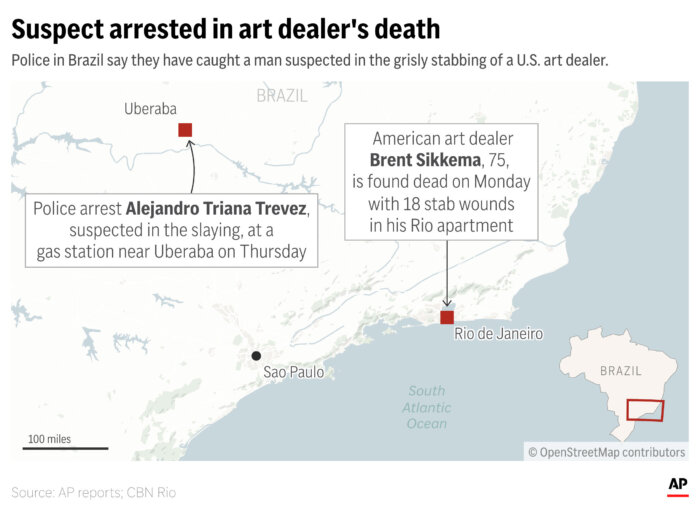 Police in Brazil have arrested a man in connection with the brutal slaying of an American art dealer in Rio de Janeiro.