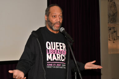 The Reclaim Pride Coalition's Jay W. Walker leads a town hall meeting about the 2024 Queer Liberation March at the LGBT Community Center in Manhattan on Jan. 26.