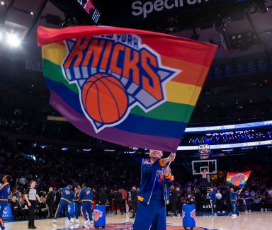 The Knicks featured Rainbow Flags on the court during Pride Ngiht festivities.