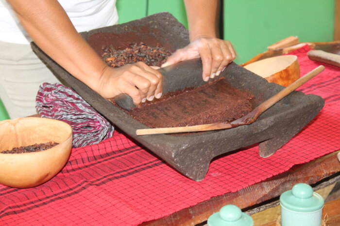 Making chocolate the traditional Mayan way at AJAW Chocolate & Crafts in San Ignacio in Belize.
