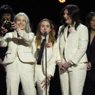 Phoebe Bridgers, from left, Julien Baker, and Lucy Dacus, of boygenius, accept the award for best alternative music album for "The Record" during the 66th annual Grammy Awards on Sunday, Feb. 4, 2024, in Los Angeles.