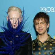 Julio Torres and Tilda Swinton at the Problemista premiere in the East Village.