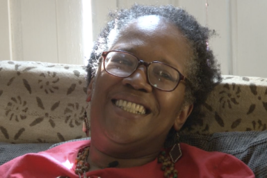 Joan Gibbs during an interview for the ACT UP Oral History Project in 2012.