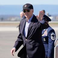 President Joe Biden waves as he arrives Air Force One, Tuesday, March 29, 2024, in Hagerstown, Md.