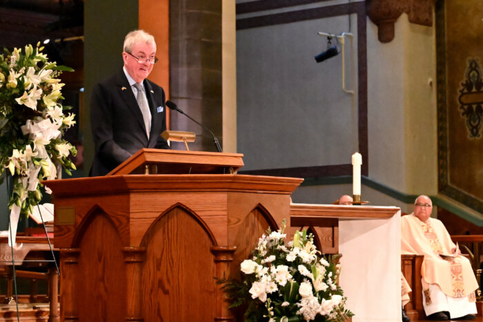 New Jersey Governor Phil Murphy delivers remarks at David Mixner's service.