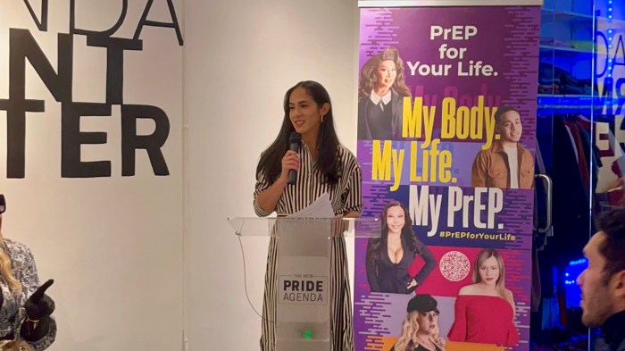 New Pride Agenda's executive director, Elisa Crespo, introduces the awareness campaign, known as "My Body. My Life. My Prep."
