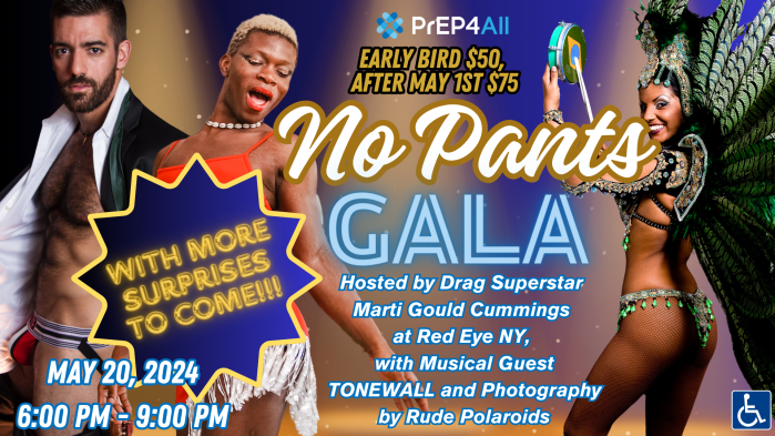 The flyer for PrEP4All's No Pants Gala.