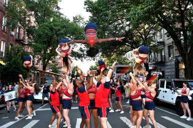 Gotham Cheer performs during Brooklyn Pride's 2024 twilight march.