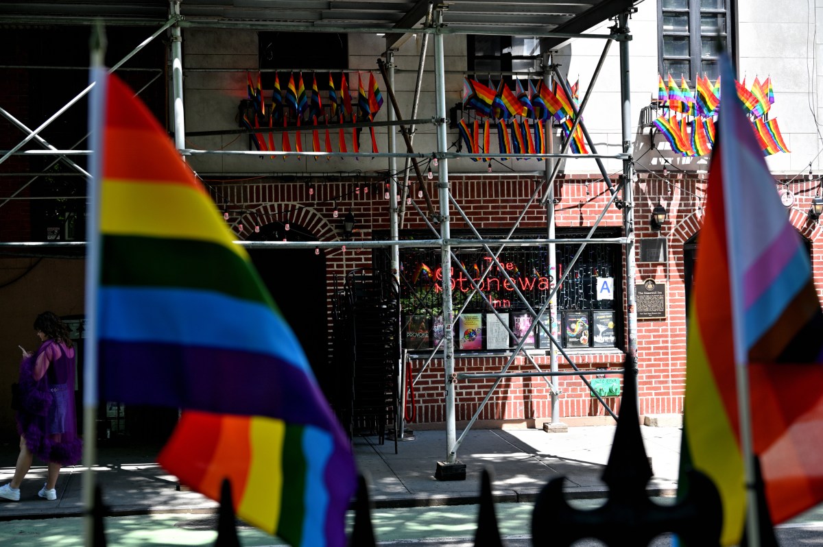 A view of the Stonewall Inn from Christopher Park, which is also the home of the Stonewall National Monument.