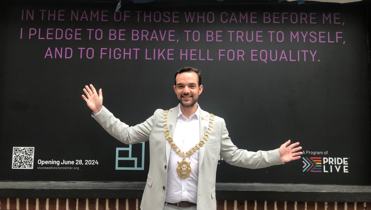 Micky Murray, the new out gay lord mayor of Belfast, stands near the Stonewall National Monument Visitor Center, which is opening later this month.