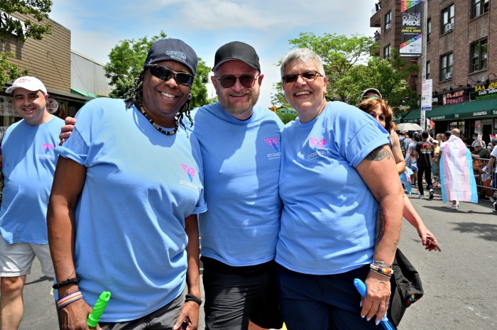 Stonewall Democratic Club of New York City members Sheila Marino-Thomas, Rod Townsend, and Cathy Marino-Thomas.