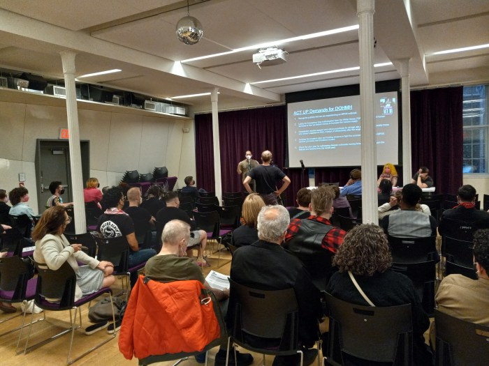 Members of ACT UP NY and others look on during the May 30 town hall.