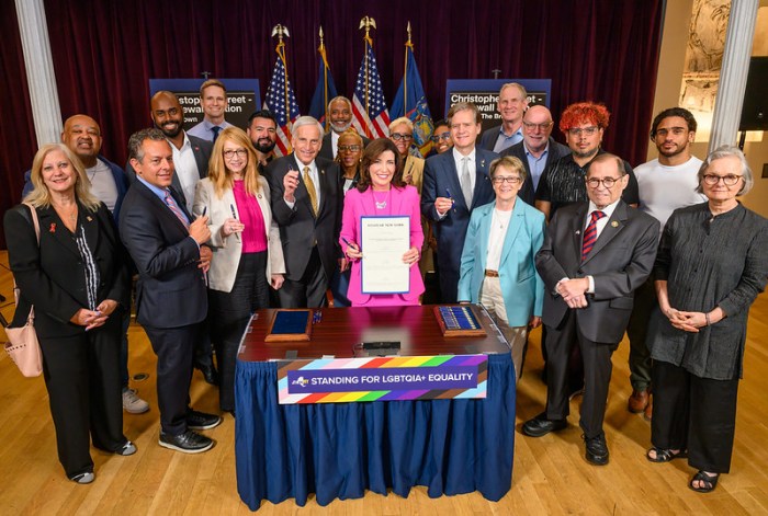 Governor Kathy Hochul signs legislation on June 28, 2024, in Greenwich Village.