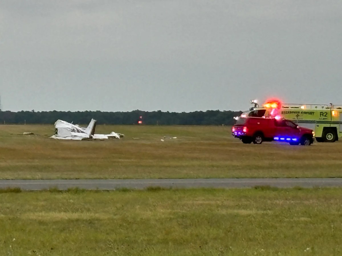 Authorities on the scene of the plane crash at Long Island MacArthur Airport on Monday, July 22, 2024.