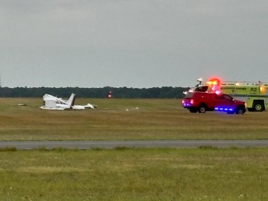 Authorities on the scene of the plane crash at Long Island MacArthur Airport on Monday, July 22, 2024.