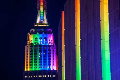 Empire State Building lit up in Rainbow Colors