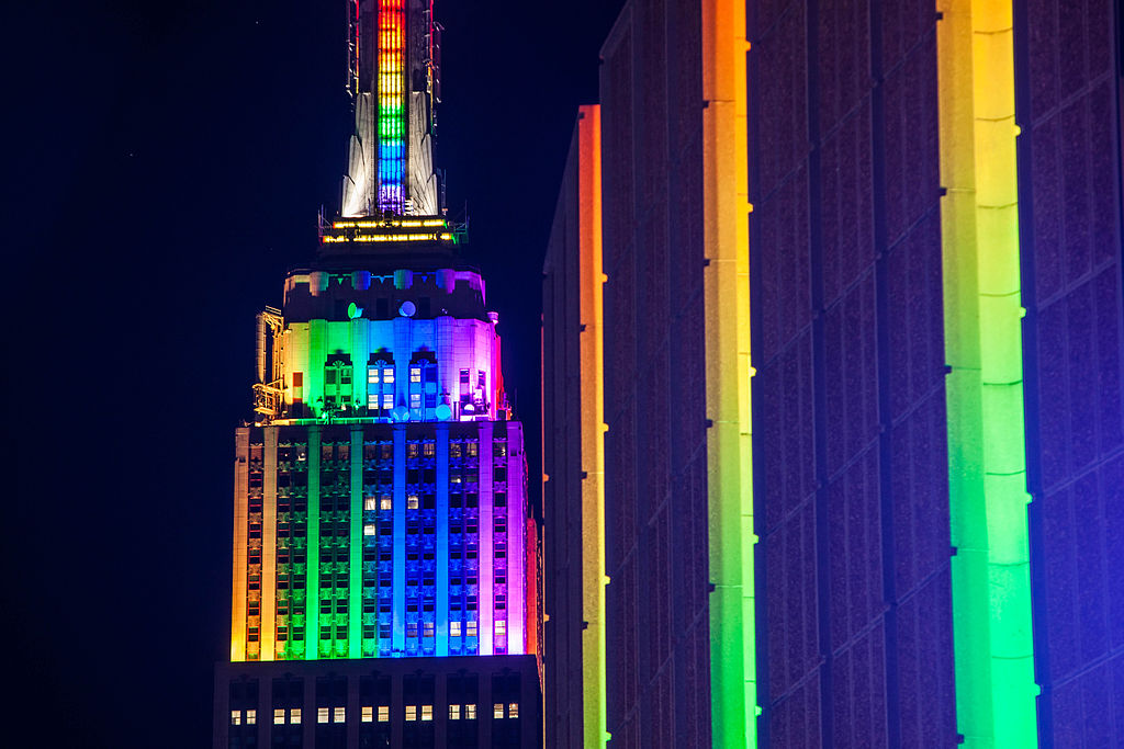 Empire State Building lit up in Rainbow Colors