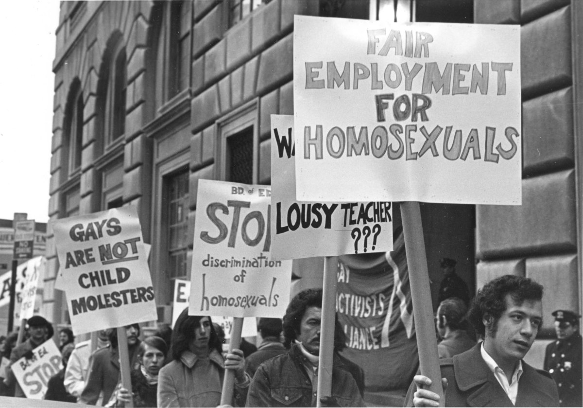 The Gay Activists Alliance protest the Brooklyn Board of Education, 1971.