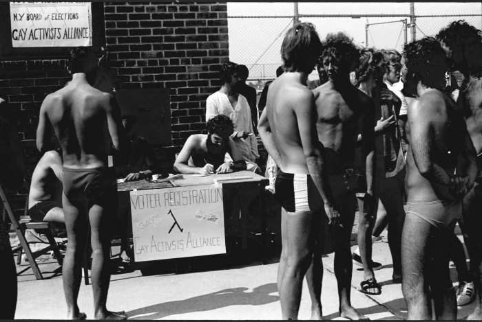 The Gay Activists Alliance register voters at Jacob Riis Park, 1971.