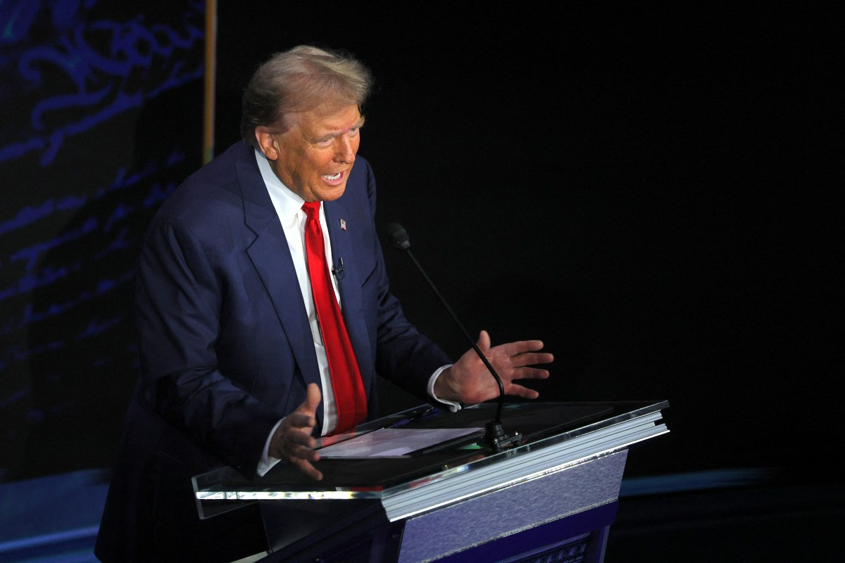 Former President Donald Trump speaks during a presidential debate with Vice President Kamala Harris in Philadelphia, Pennsylvania, U.S., September 10, 2024