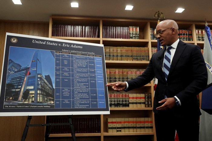 U.S. Attorney for the Southern District of New York Damian Williams speaks after the unsealing of an indictment against New York City Mayor Eric Adams, who was charged with bribery and illegally soliciting a campaign contribution from a foreign national, during a press conference in New York City, U.S. September 26, 2024. 