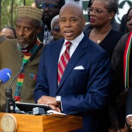 New York City Mayor Eric Adams speaks to the press outside his official residence, Gracie Mansion, after he was charged with bribery and illegally soliciting a campaign contribution from a foreign national, in New York City, U.S. September 26, 2024.