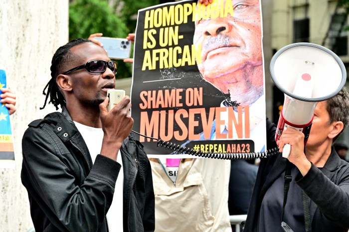 Stephen, who hails from Uganda, speaks to the crowd at the demonstration on Sept. 26.