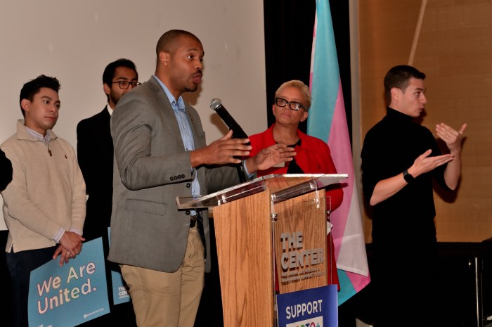 State Senator Jabari Brisport of Brooklyn delivers remarks.